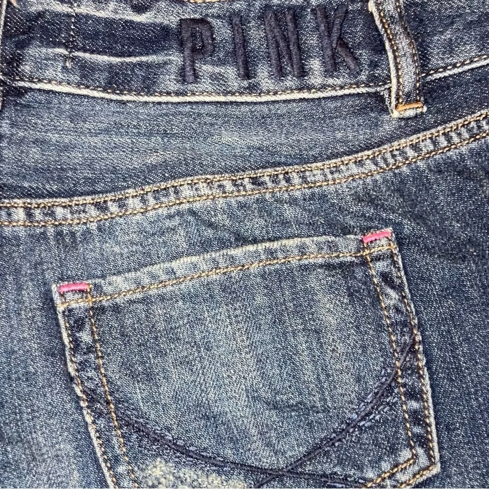 Victoria’s Secret Pink Denim Rainbow Silver Sequin Dark Blue Jean Shorts 0 RARE - Picture 7 of 8